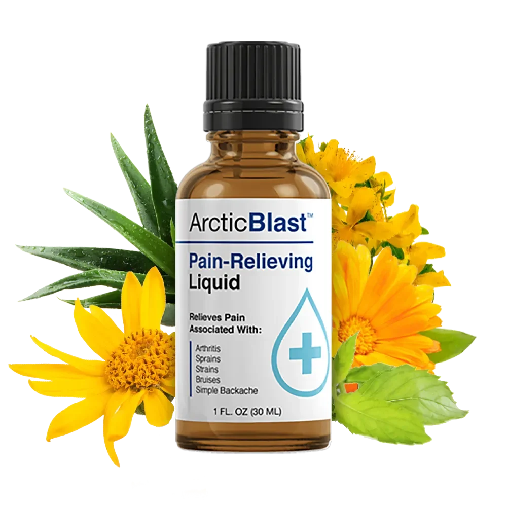 Arctic Blast bottle presented with botanical ingredients
